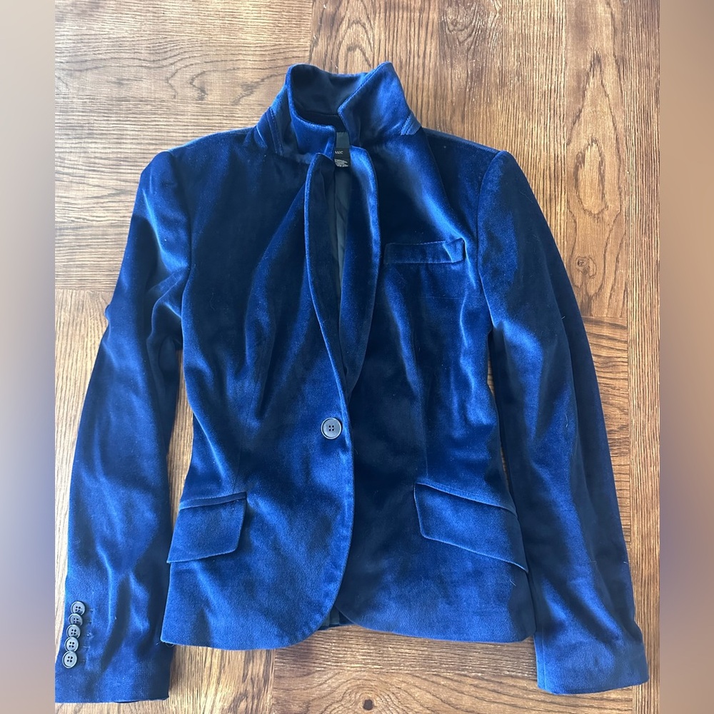 Zara S Women Blue Velvet Blazer Tuxedo Jacket Dinner Cocktail Black Tie